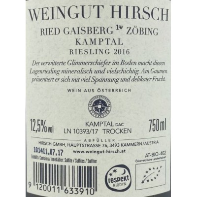 Hirsch Ried Gaisberg Zöbing Riesling 2016