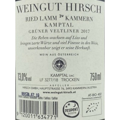 Hirsch Ried Lamm Kammern Grüner Veltliner 2017