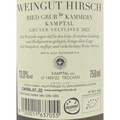 Hirsch Ried Grub Kammern Grüner Veltliner 2021